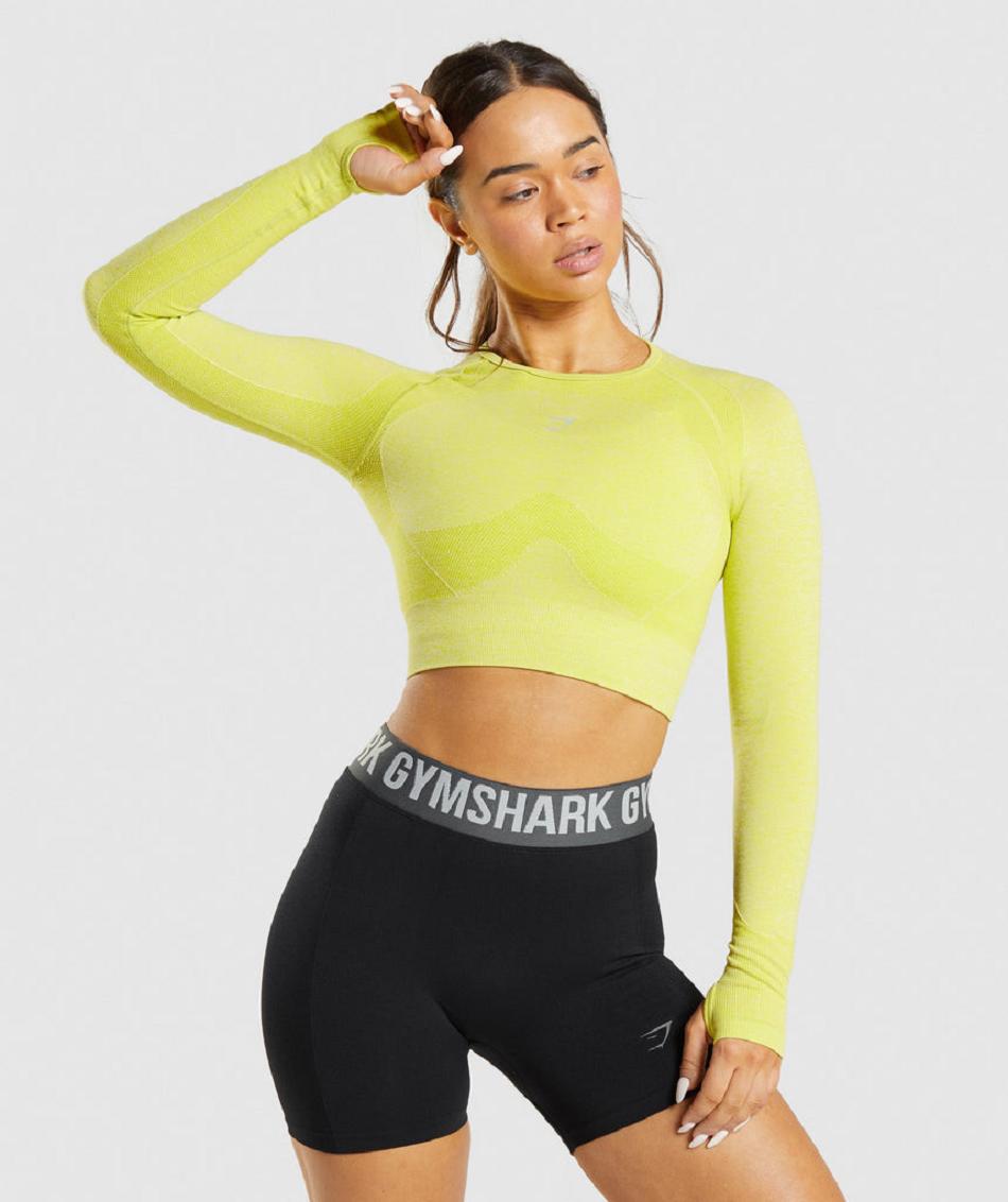 Przycięte Topy Damskie Gymshark Flex Sports Long Sleeve Żółte | PL 2715FDN